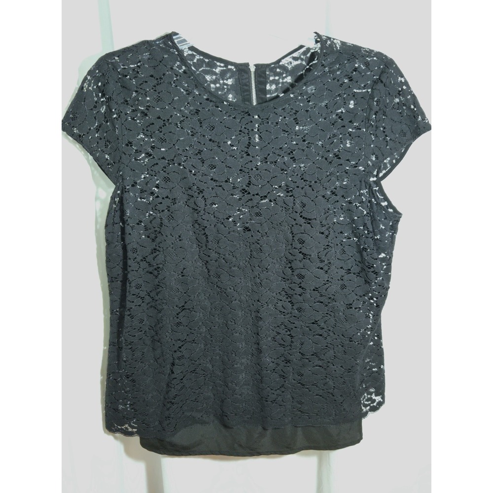 Romantic‎ Black Soft Goth Dark Academia Floral Lace Zipper Back Top Blouse Sz XL